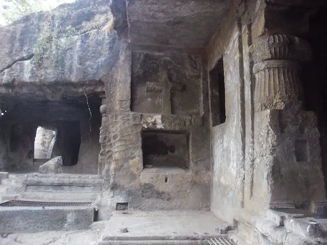 Holy cross superimposed on the wall — Mandapeshwar Caves, Borivali